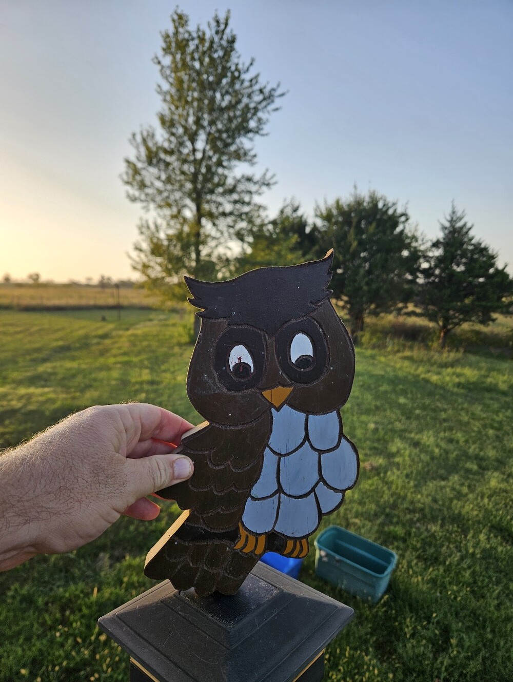 Folk Art Wooden Owl Handmade Garden Stake Outdoor Porch Yard Decor
